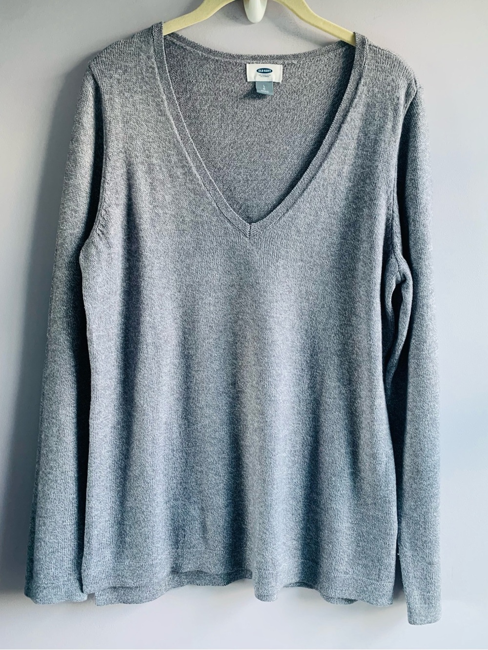 Silver Grey V Neck Sweater Cotton Blend Tunic Old Navy Casual Office EUC Large